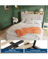 homfan Upholstered Bed Frame with Storage Headboard, Charging Station, Underbed Drawers, Wood Slat Support, No Box Spring Needed
