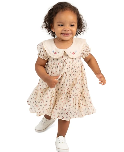 Rare Editions Baby Girls' Printed Ditsy Floral Cotton Voile Dress and Diaper Cover, 2-Piece Set
