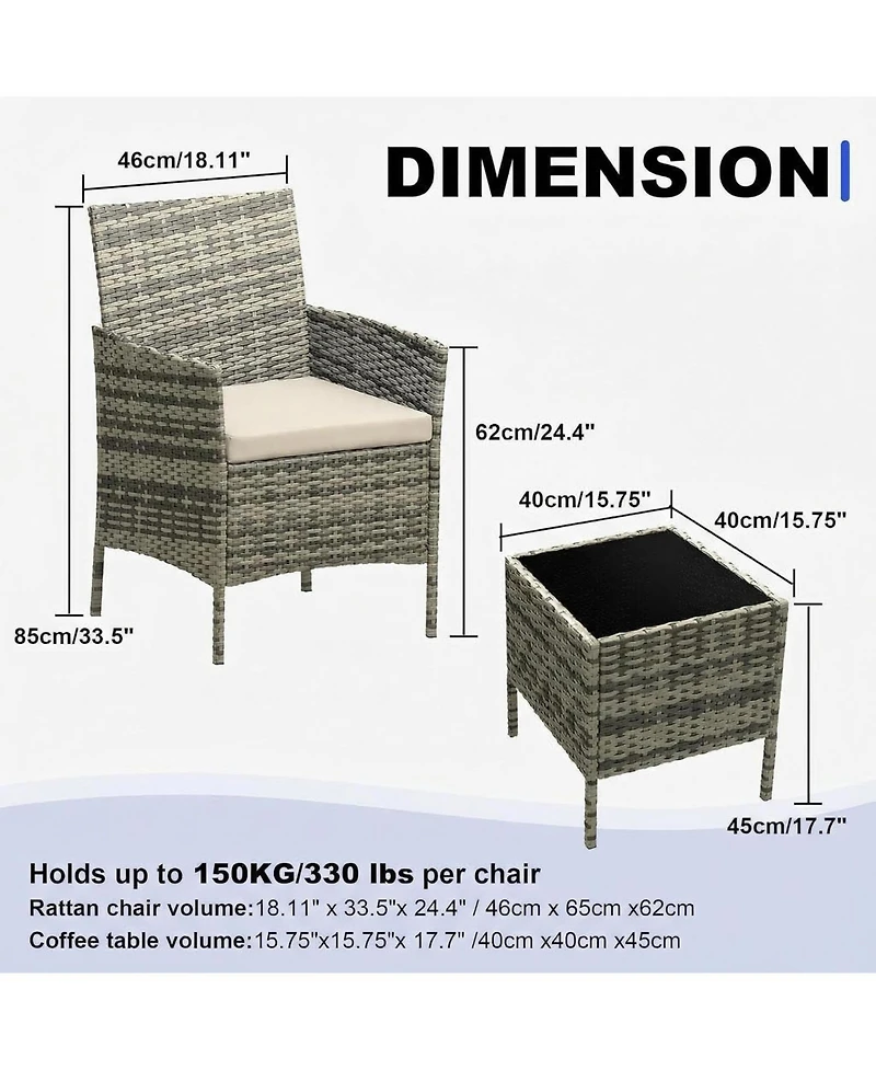 gaomon Wicker Bistro Set with Glass Table, and Cushions