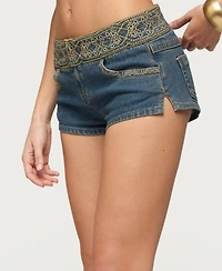 Edikted Women's Zera Embroidered Denim Micro Shorts