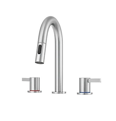 Phying 8-Inch Widespread Lavatory Faucet, 2-Handle 3-Hole with Pop-Up Drain and 360degree(s) Pull-Down Sprayer, Brushed Nickel