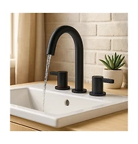 Phying 8-Inch Widespread Lavatory Faucet, 2-Handle 3-Hole with 360degree(s) Spout Vanity and Pop-Up Drain, Brushed Nickel