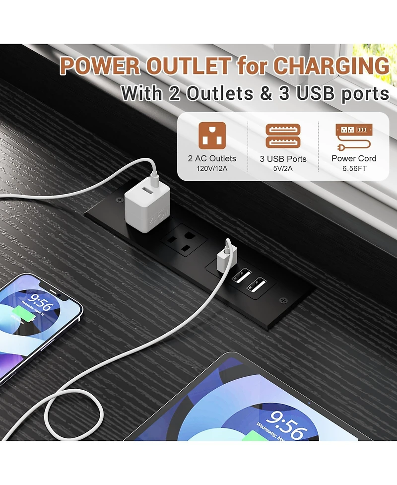 Aheaplus Nightstand with Charging Station, Sofa Side Table Drawers