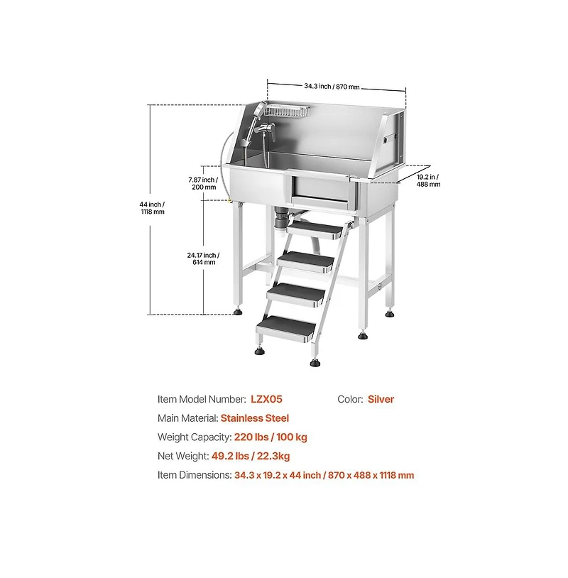 Ruie 34 inch Stainless Steel Dog Washing Station for Small to Medium Breeds
