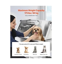 Ruie 34 inch Stainless Steel Dog Grooming Tub with Hot Cold Faucet and Storage Rack