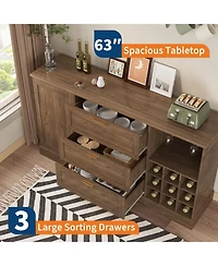 gaomon 63 Inch Farmhouse Sideboard with Wine Racks, Mdf Buffet Cabinet, Drawer and Adjustable Shelves, for Kitchen Dining Room