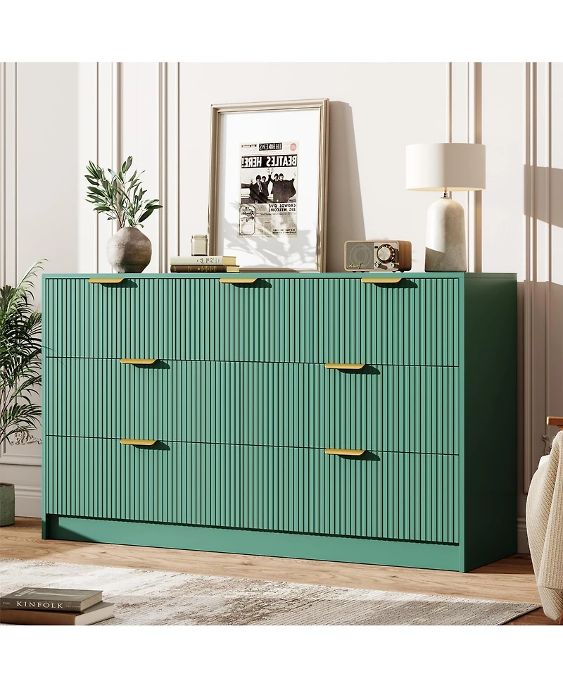 homfan Modern 7-Drawer Fluted Dresser, 54" Wide Chest with Metal Handles, Storage for Bedroom Living Room