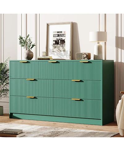 homfan Modern 7-Drawer Fluted Dresser, 54" Wide Chest with Metal Handles, Storage for Bedroom Living Room