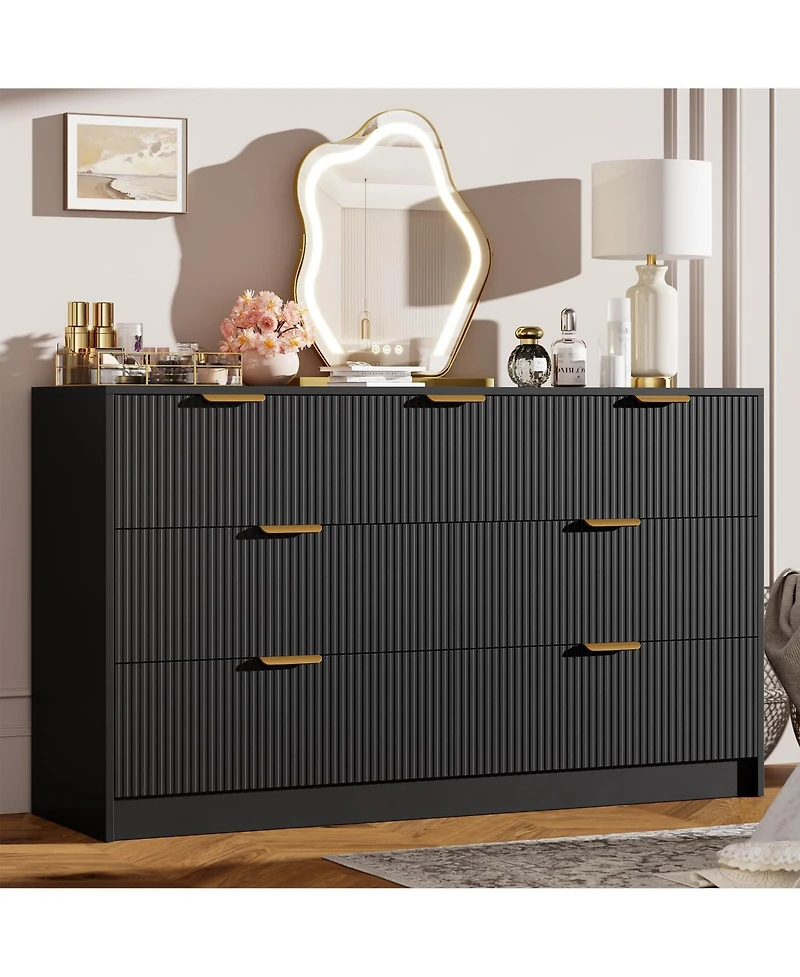 homfan Modern 7-Drawer Fluted Dresser, 54" Wide Chest with Metal Handles, Storage for Bedroom Living Room