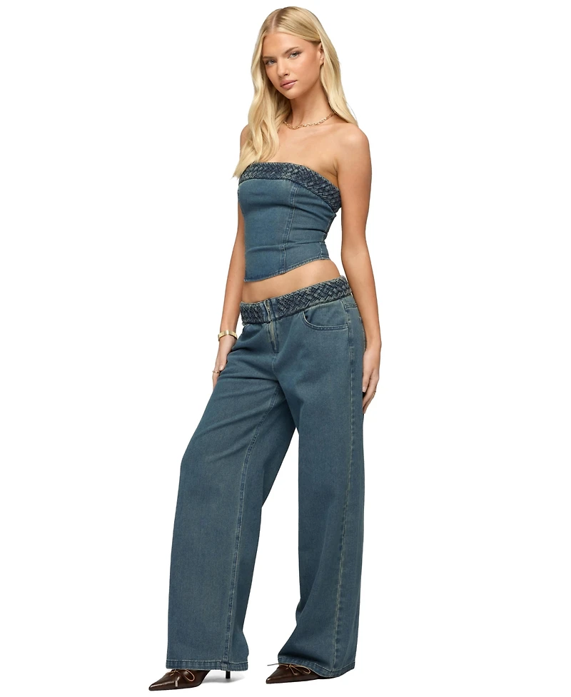 Edikted Women's Braidey Low Rise Baggy Jeans