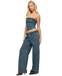 Edikted Women's Braidey Low Rise Baggy Jeans
