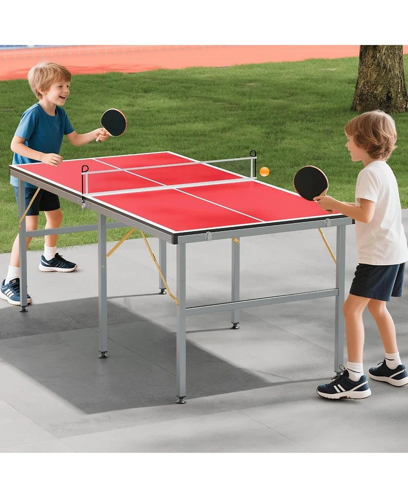 Xo 6x3 Ft Folding Ping Pong Table Set, Portable Table Tennis Table with Net, Paddles and Balls, Space-Saving Indoor Outdoor Game Table