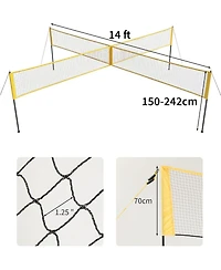 Xo 14FT Portable Volleyball Net Set, Height Adjustable with Ball Pump and Bag, Backyard Beach Lawn Family Game Kit