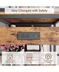 gaomon Industrial Kitchen Bakers Rack with Power Outlet – Microwave Stand with Refrigerator Storage Space, Freestanding Shelf for Pantry Living Room