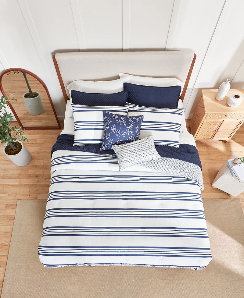 Anne Klein Archer Stripe Cotton Blend -Piece Comforter Set