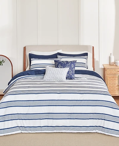 Anne Klein Archer Stripe Cotton Blend -Piece Comforter Set