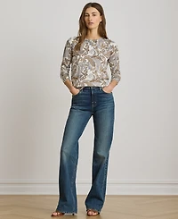 Lauren Ralph Petite Paisley Print Crewneck Sweater