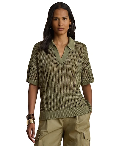 Lauren Ralph Petite Mesh Short-Sleeve Sweater