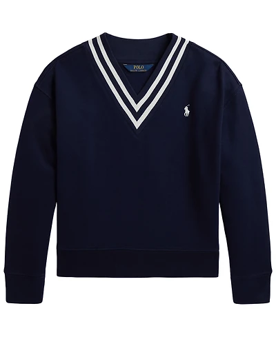 Polo Ralph Lauren Girls' 7-16 Striped Fleece V-Neck Sweatshirt