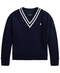 Polo Ralph Lauren Girls' 7-16 Striped Fleece V-Neck Sweatshirt