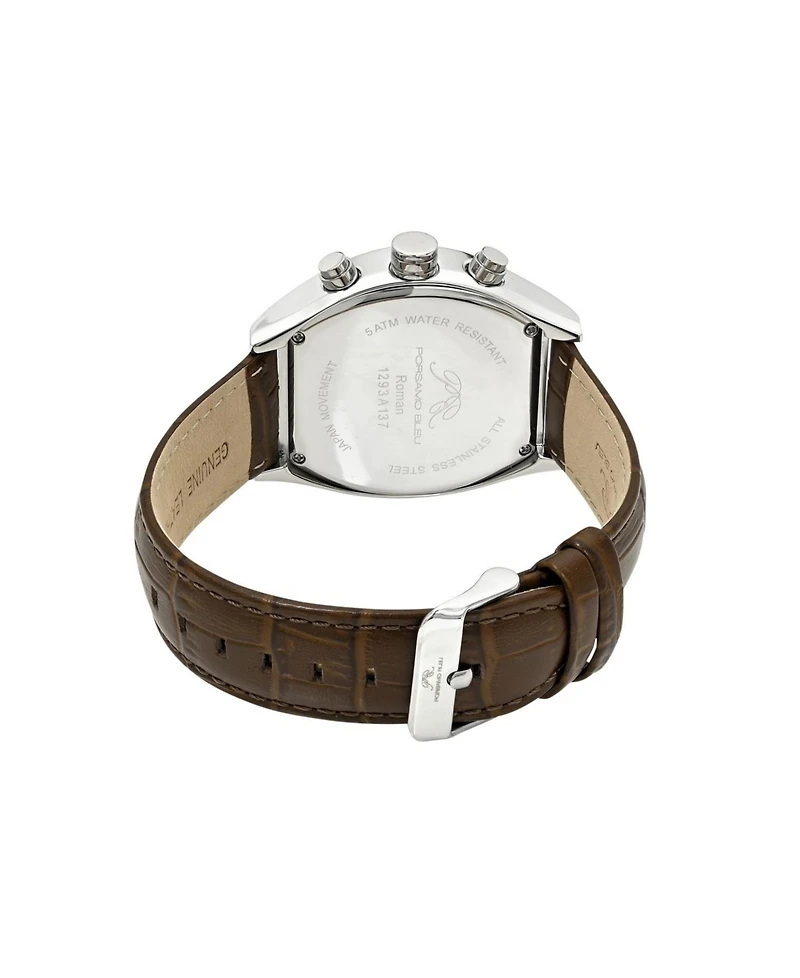 Porsamo Bleu Roman Chronograph Genuine Leather Silver Tone and Men's Watch 1293AROL