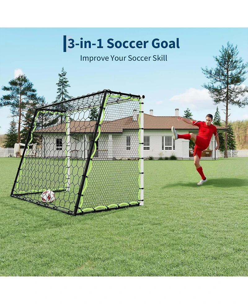 Xo 5-in-1 Soccer Goal , Portable Steel Frame Soccer Net with Rebounder, Collapsible Training Goal for Backyard Practice
