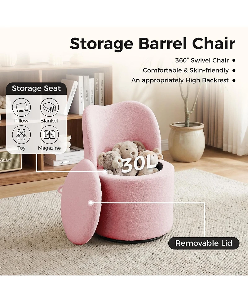 GarveeLife Swivel Barrel Vanity Chair with Hidden Storage - Upholstered Cuddly Sherpa Stool - Padded Seat and Backrest