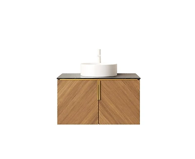 Casainc 30" Wall-Mounted Bathroom Vanity with Ceramic Sink and Sintered Stone Countertop, Double-Door Storage Cabinet
