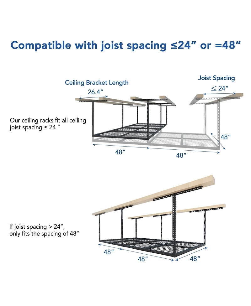 Fleximounts 2 Pack Overhead Garage Storage Adjustable Ceiling Rack