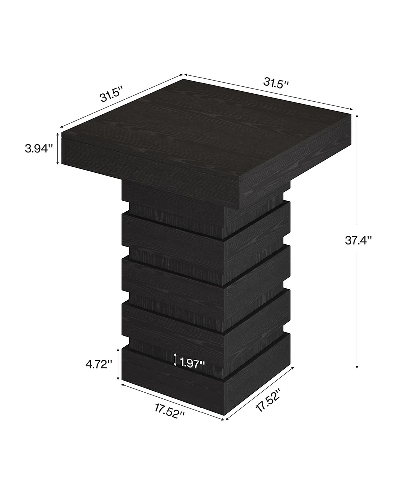 Tribesigns Square Bar Table, 37.4 Inch Hight Modern Bar Height Pub Table with Stacked Block Base, Black High Top Bistro Table