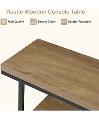Tribesigns 4-Tier Industrial Console Table, 41.3'' Rustic Entryway Table with Open Shelves and Metal Frame