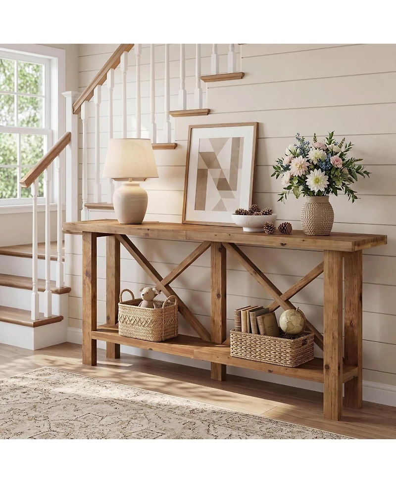 Tribesigns Solid Wood Console Table, 70.9-Inch Long Narrow Entryway Table with Storage, 2-Tier Farmhouse Sofa Console Behind Couch