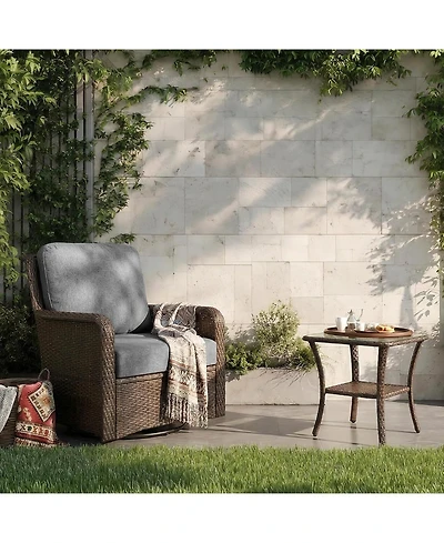 Tribesigns 2-Piece Outdoor Wicker Furniture Set, 1 Swivel Rocker Chair and 1 Glass Side Table, 360degree(s) Swivel Patio Chair with Thick Cushions