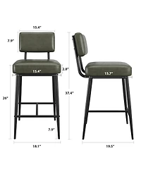 homfan Set of 4 Counter Height Bar Stools, 26 Inch Upholstered Seats with Backrests, Metal Legs, Suitable for Kitchen Island, Home Bar and Dining Room