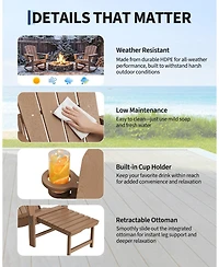 gaomon All-Weather Hdpe Outdoor Folding Adirondack Rocking Chair with Retractable Ottoman for patios, Decks, Gardens