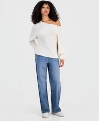 Rebellious One Juniors' Grommet Boat-Neck Sweater