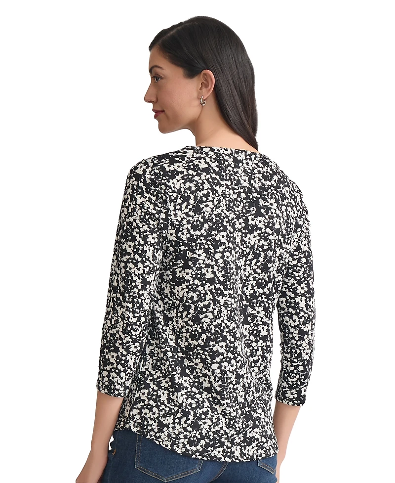 Jones New York Women's Printed Moss Crepe 3/4-Sleeve Top
