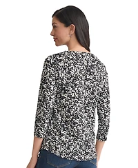 Jones New York Women's Printed Moss Crepe 3/4-Sleeve Top