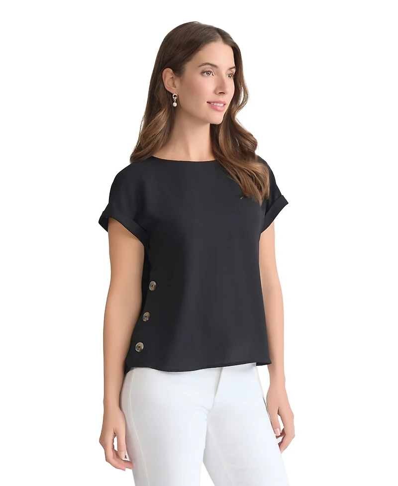 Jones New York Women's Side-Button Short-Sleeve Top