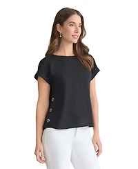 Jones New York Women's Side-Button Short-Sleeve Top