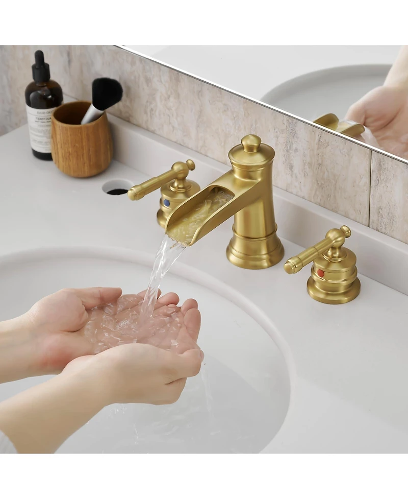 Phying Bathroom Faucets for Sink 3 Hole Nickel Gold 8 inch Widespread Bathroom Sink Faucet with Pop Up Drain Double Lever Handle Faucet