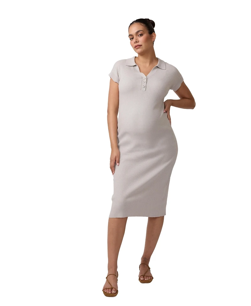 Ingrid + Isabel Maternity Short Sleeve Collared Sweater Dress