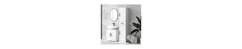 Busdays 67 Inch Tall White Farmhouse Linen Closet with Drawer Barn Doors and Adjustable Shelves Bathroom Storage Cabinet