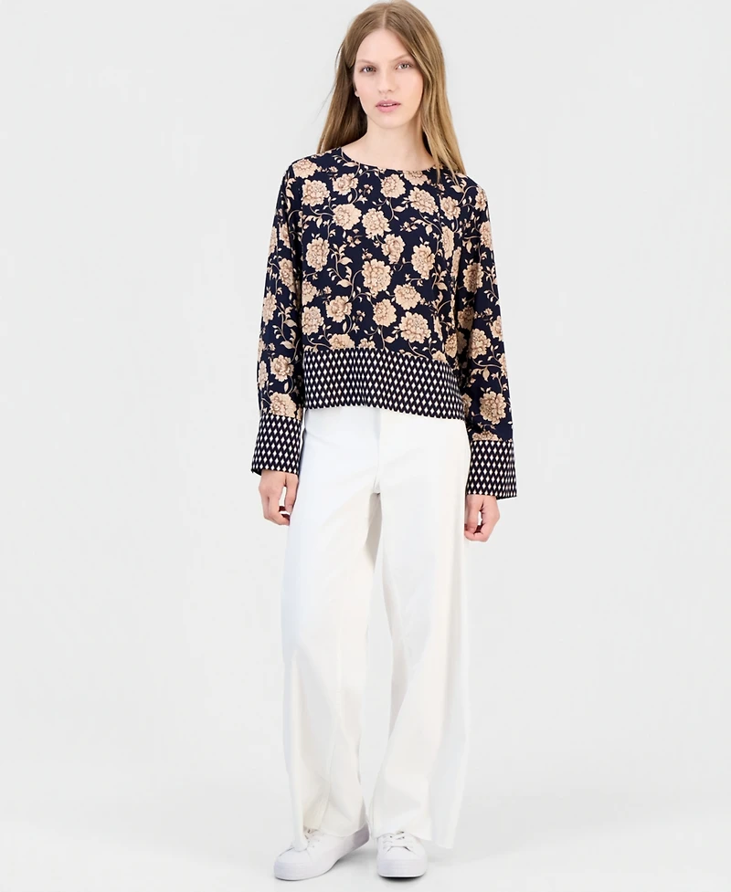 Nautica Women's Long-Sleeve Border-Print Blouse