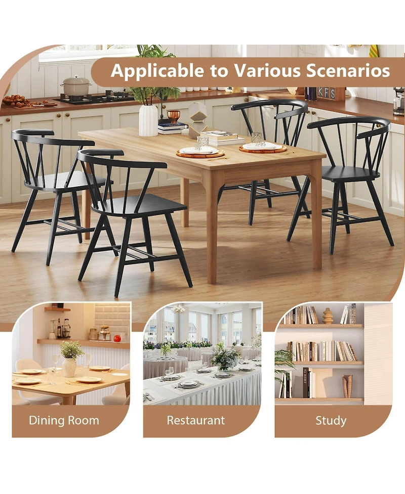 Costway Windsor Dining Chair Set of 2 with Rubber Wood Frame Curved Spindle Back and Armrest