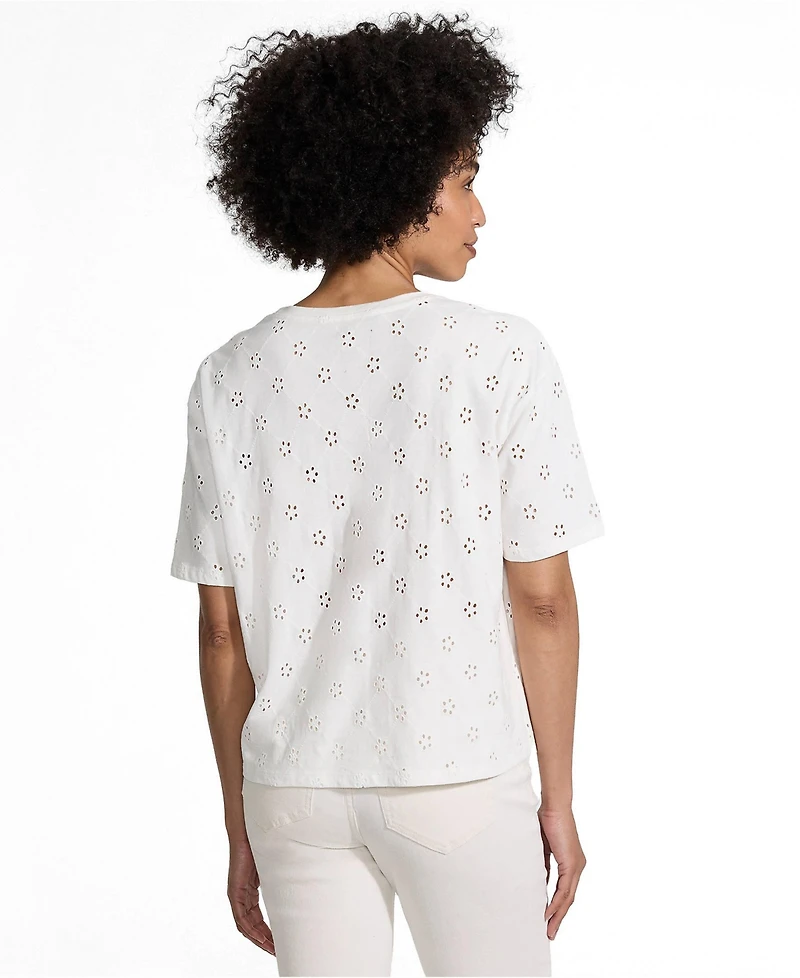 Lands' End Women's Short Sleeve Eyelet Crewneck T-Shirt