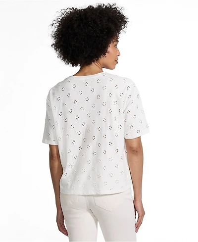 Lands' End Women's Short Sleeve Eyelet Crewneck T-Shirt