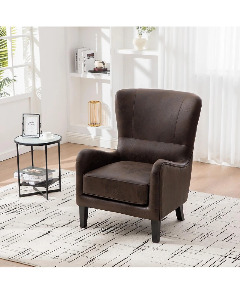 Streamdale Furniture 28"W Pu Leather High Back Wingback Accent Chair with Solid Wood Legs