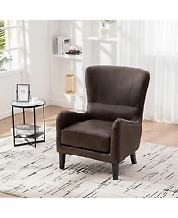 Streamdale Furniture 28"W Pu Leather High Back Wingback Accent Chair with Solid Wood Legs