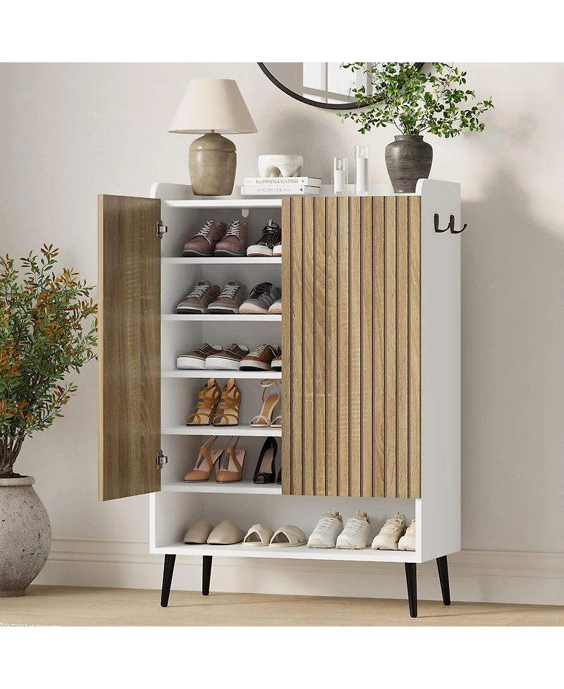 Gaomon Large Shoe Cabinet with Doors, 6 Tier Shoe Storage Organizer with Adjustable Shelves for Entryway Hallway Living Room, White